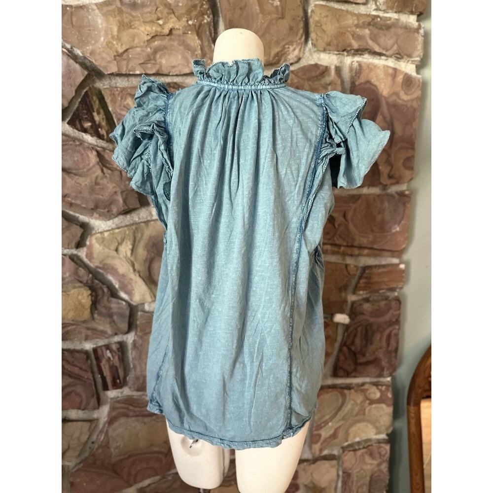 Sundance Silk Swiss Dot Flutter Sleeves Blouse Size l soft blue - Picture 2 of 9